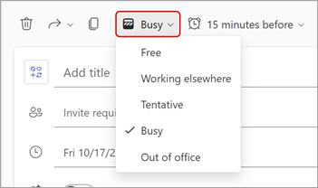 Teams 會議中顯示為狀態的下拉菜單的屏幕截圖。